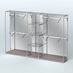 Торговая система ХРОМ (задняя стенка - зеркало) 3600 мм с зеркальными полками и поручнями №8, Ясень Анкор темный