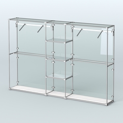 Торговая система ХРОМ (задняя стенка - стекло) 3600 мм с зеркальными полками и поручнями №12, Ясень Анкор светлый