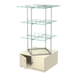 Торговые стенды Экспозиция с полками и тумбами №1 (с двумя стеклянными полками 6мм), Крем Вайс