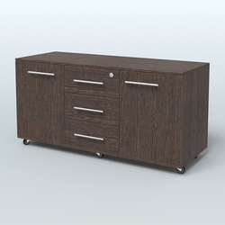 Тумба сервисная с 3 ящиками с замком и 2 фасадами Индиго Вуд, цвет дуб темный + белый, Дуб Венге