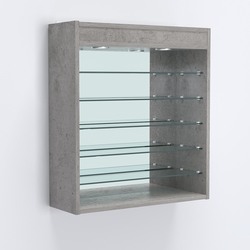 Витрина настенная №201-8Г открытая с пятью узкими полками, подсветкой и зеркалом, Бетон Чикаго светло-серый F186 ST9