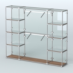 Торговая система ХРОМ (задняя стенка - стекло) 3600 мм с зеркальными полками и поручнями №7, Орех