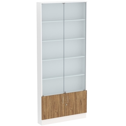 Торговая витрина Level №9-4п с  4-мя полками из ДСП 150х900мм, Белый + Дуб Канзас коричневый