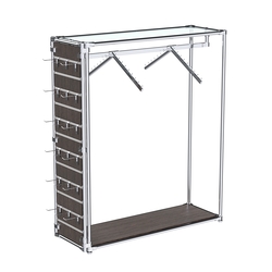 Хромированный стенд-вешало ETD-12 №1-1 (торец-ЭП) с полкой стекло 6мм (прозрачное), Дуб Венге