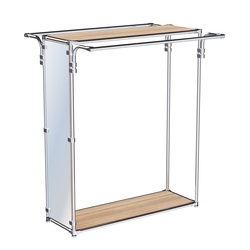 Хромированный глубокий стенд-вешало с усиленными поручнями, торец-зеркало ZTD-11 №1-3, полки ДСП 16 мм, Дуб Сонома