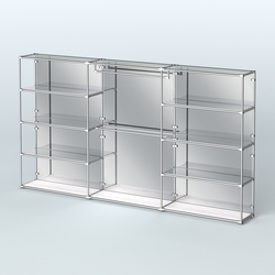 Торговая система ХРОМ (задняя стенка - зеркало) 3600 мм с зеркальными полками и поручнями №1, Ясень Анкор светлый