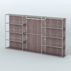 Торговая система ХРОМ (задняя стенка - ДСП) 3600 мм с зеркальными полками и поручнями №9, Ясень Анкор темный