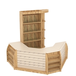 Комплект кассовой зоны со скосами и стеллажами под конфеты и орехи малый №1-1, Дуб Золотистый Крем Вайс