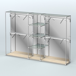 Торговая система ХРОМ (задняя стенка - зеркало) 3030 мм с прозрачными полками и поручнями №8, Дуб Сонома