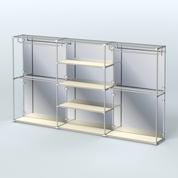 Торговая система ХРОМ (задняя стенка - зеркало) 3600 мм с полками ДСП и поручнями №2, Крем Вайс