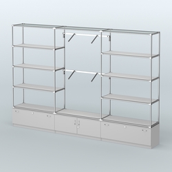 Торговая система ХРОМ без ДСП 3600 мм с тумбами Т11, Т21, полками ДСП и поручнями №4, Серый