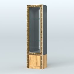 Витрина зеркальная с декором №ВБА-4, Темно-Серый  + Дуб Золотистый