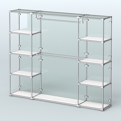 Торговая система ХРОМ (задняя стенка - стекло) 2430 мм с полками ДСП и поручнями №3, Ясень Анкор светлый