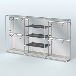 Торговая система ХРОМ (задняя стенка - зеркало) 3600 мм с тонированными полками и поручнями №5, Метрополитан Грей