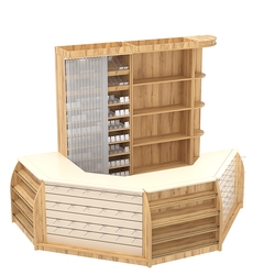 Комплект кассовой зоны со скошенным фасадом и стеллажом под сигареты средний №2-1, Дуб Золотистый Крем Вайс