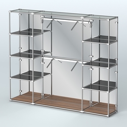 Торговая система ХРОМ (задняя стенка - зеркало) 2430 мм с тонированными полками и поручнями №7, Орех