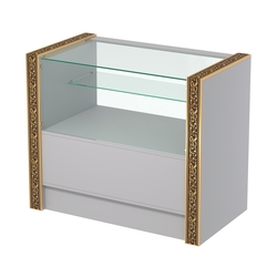 Недорогой прилавок с одной узкой полкой и декоративными молдингами №ПДМ-3-900, Серый