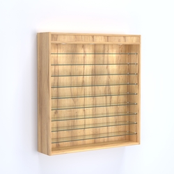 Витрина настенная №204-7Г открытая с фризом и девятью полками из стекла, Дуб Золотистый