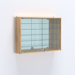 Витрина настенная №203-6А широкая зеркальная с пятью стеклянными полками, Дуб Золотистый