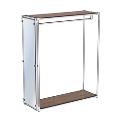 Хромированный обзорный стенд-вешало, торец-зеркало ZTD-11 №1-3 с полками ДСП 16 мм, Орех