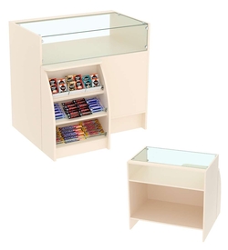 Торговый кассовый прилавок импульсных покупок малый с полками Импульс №3-1-450, Крем Вайс