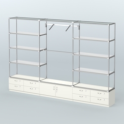 Торговая система ХРОМ без ДСП 3600 мм с тумбами Т14, Т21, зеркальными полками и поручнями №5, Белый