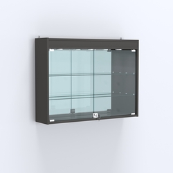 Витрина настенная №203-4А зеркальная с двумя широкими полками и фризом, Черный