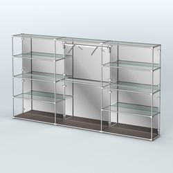 Торговая система ХРОМ (задняя стенка - зеркало) 3600 мм с прозрачными полками и поручнями №9, Дуб Венге