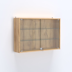 Витрина настенная №203-1А широкая со стеклянными полками, Дуб Золотистый