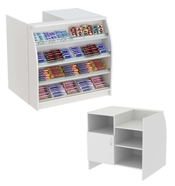 Торговый кассовый прилавок импульсных покупок с наклонными полками со стеклянными бортиками Импульс №1-3-900, Серый