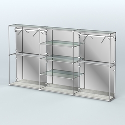 Торговая система ХРОМ (задняя стенка - зеркало) 3600 мм с прозрачными полками и поручнями №10, Метрополитан Грей