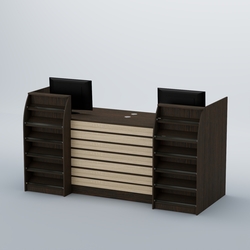 Ресепшен Атлант с накладными планками и наклонными полками №7, Дуб Венге + Дуб Сонома