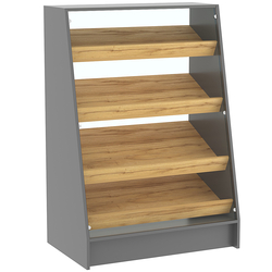 Торговый прилавок для выпечки с четырьмя наклонными полками и бортиками серии BAKERY №3, Темно-Серый  + Дуб Золотистый
