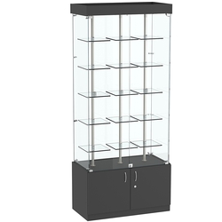 Стеклянная торговая витрина широкая с верхней подсветкой и маленькими прозрачными полками Фрактал №1-1, Черный