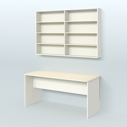 Распаковочный большой стол с антресолью для аптеки Р-05, Белый + Крем Вайс