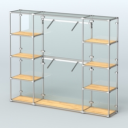 Торговая система ХРОМ (задняя стенка - стекло) 2430 мм с полками ДСП и поручнями №7, Дуб Золотистый