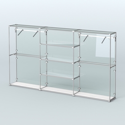 Торговая система ХРОМ (задняя стенка - стекло) 3600 мм с зеркальными полками и поручнями №10, Ясень Анкор светлый