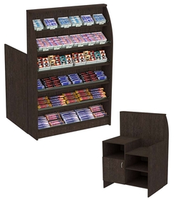 Торговый кассовый прилавок с наклонными полками под выкладку товаров импульсных покупок Импульс №2-3-900, Дуб Венге