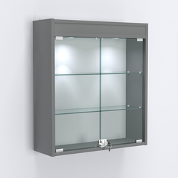 Витрина настенная №201-3А с прозрачными полками и фризом с подсветкой, Темно-Серый