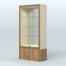 Витрина с декором и зеркалом №ВБА-3, Крем Вайс + Орех