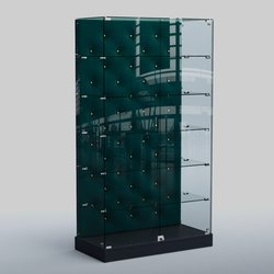 Низкая стеклянная витрина с КРЕМОВЫМ БАРХАТОМ ХП-505 (карета золото), Антрацит + 12 Az