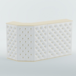 Ресепшен Г-образный БАРХАТ СЕРЫЙ ПЕРЛАМУТР №1 (карета золото), Крем вайс + Экокожа белая