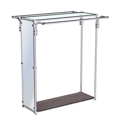 Хромированный стенд зеркальный ZTD-38 №1-1 с полкой стекло 6 мм (прозрачное), Ясень Анкор темный