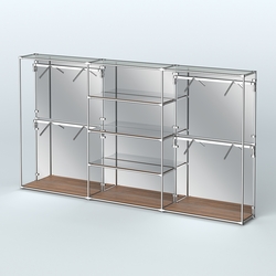 Торговая система ХРОМ (задняя стенка - зеркало) 3600 мм с зеркальными полками и поручнями №5, Орех