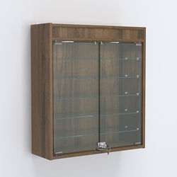 Витрина настенная №201-7А с пятью полками из стекла и верхней подсветкой, Орех