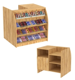 Торговый кассовый прилавок импульсных покупок с наклонными полками со стеклянными бортиками Импульс №1-3-900, Дуб Золотистый