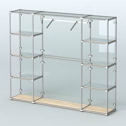 Торговая система ХРОМ (задняя стенка - стекло) 3600 мм с зеркальными полками и поручнями №11, Дуб Сонома