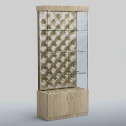 Высокая стеклянная витрина КАПИТОНЕ №1, Дуб сонома + Экокожа золотистая