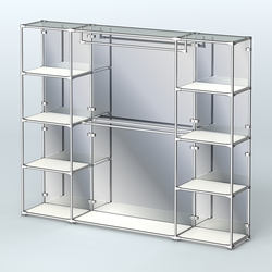 Торговая система ХРОМ (задняя стенка - зеркало) 2430 мм с полками ДСП и поручнями №3, Белый