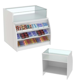 Торговый кассовый прилавок импульсных покупок со стеклянным верхом Импульс №3-1-900, Серый